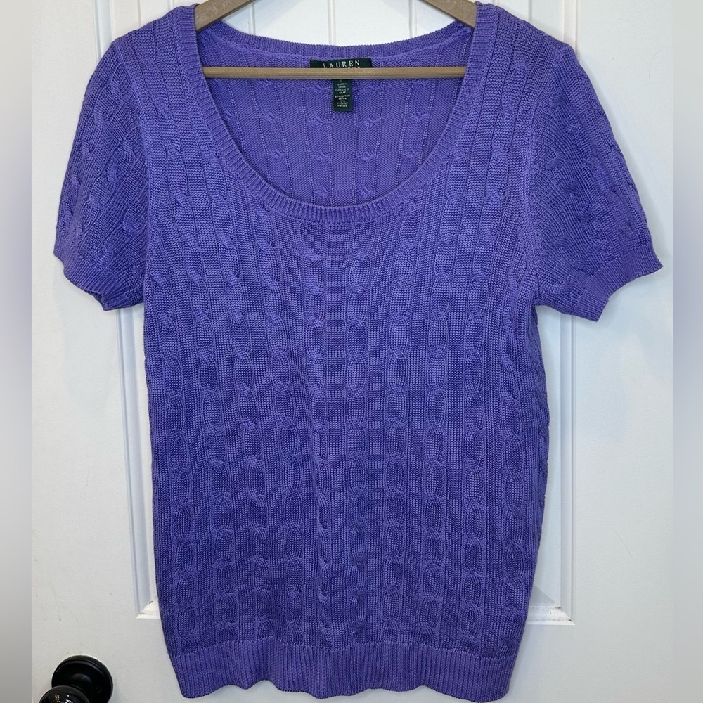 Lauren Ralph Lauren Purple Cable Knit Short Sleeve Sweater L EUC